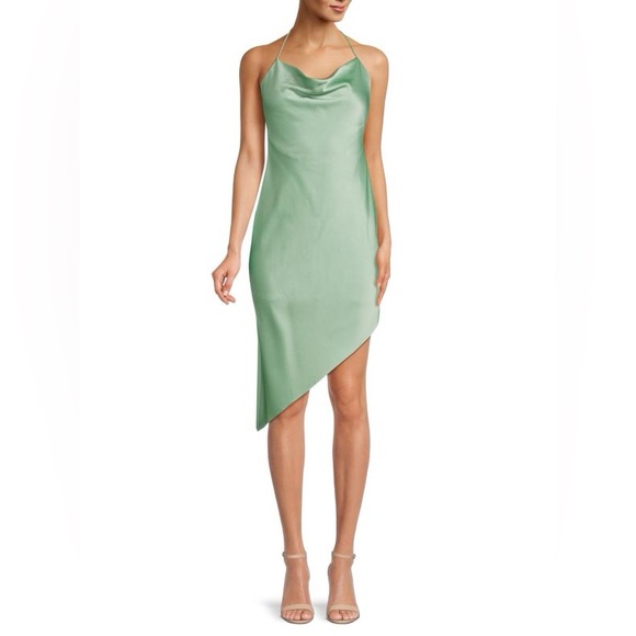 ALICE + OLIVIA Harmony Asymmetric Satin Slip Dress in Light Sage US 8 $395 - Picture 1 of 8